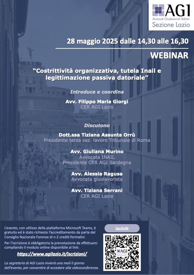 Slides del Webinar “Costrittività organizzativa, tutela Inail e legittimazione passiva datoriale”